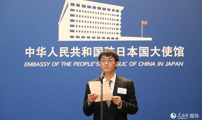 獲獎(jiǎng)學(xué)生代表、大阪大學(xué)博士生劉亞飛發(fā)表感言。人民網(wǎng) 許可攝