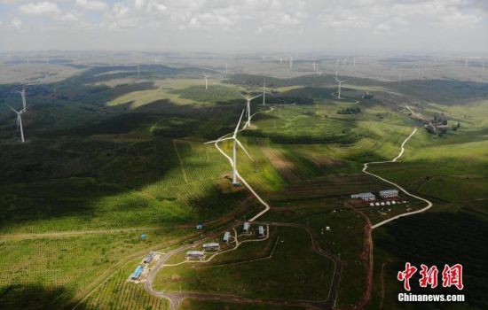 6月28日，河北張家口張北草原上大片風力發(fā)電的“風車”規(guī)模宏大。 中新社記者 楊艷敏 攝