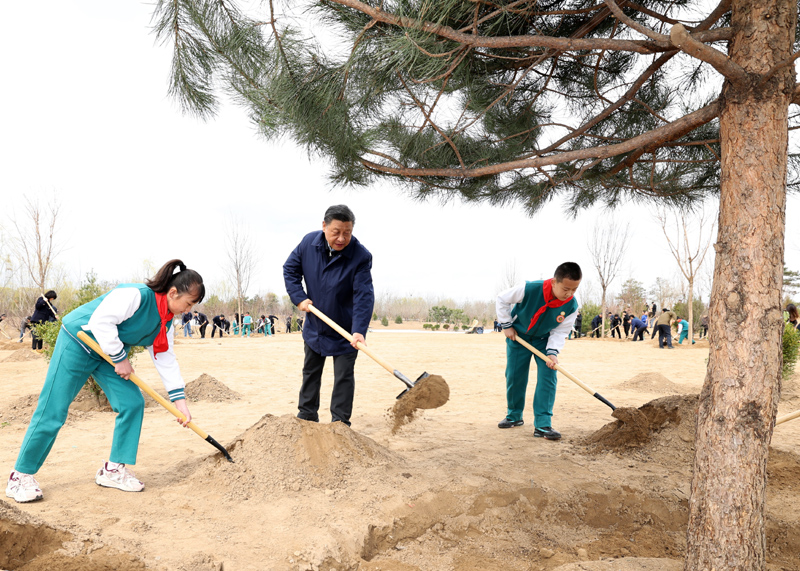 2022年3月，習(xí)近平總書記來到北京市大興區(qū)黃村鎮(zhèn)參加首都義務(wù)植樹活動，同大家一起植樹。新華社記者 黃敬文 攝