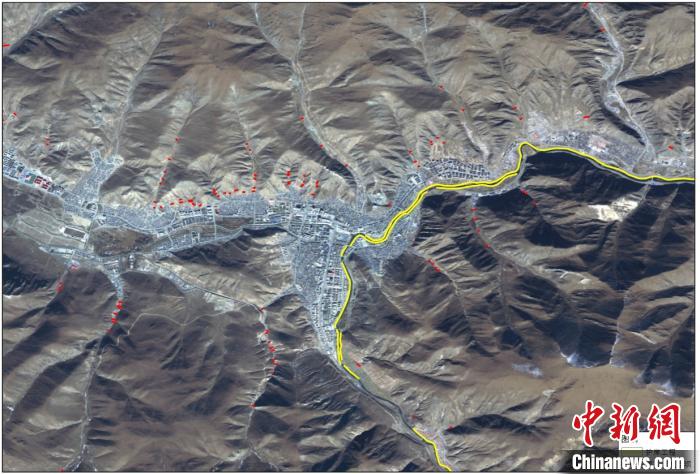 玉樹災后重建區(qū)地質(zhì)災害治理工程和防洪工程監(jiān)測結果。中科院空天院 供圖